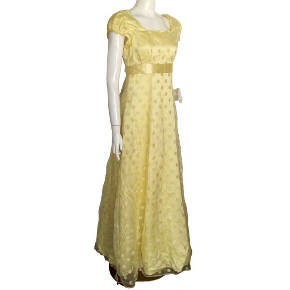 JODY OF CALIFORNIA Prom Dress, S, Yellow, Cap sleeve, Organza Polka dots, Maxi - Picture 3 of 13